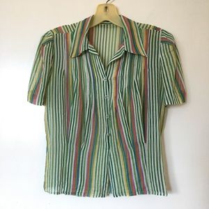 1940s striped button down blouse pleated tailored